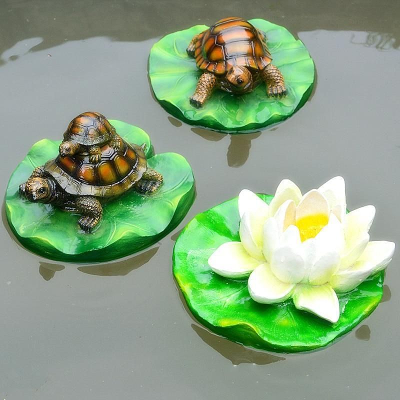 3d Flytande Sköldpadda I Dekoration Av Fiskdamm I Lotusblad