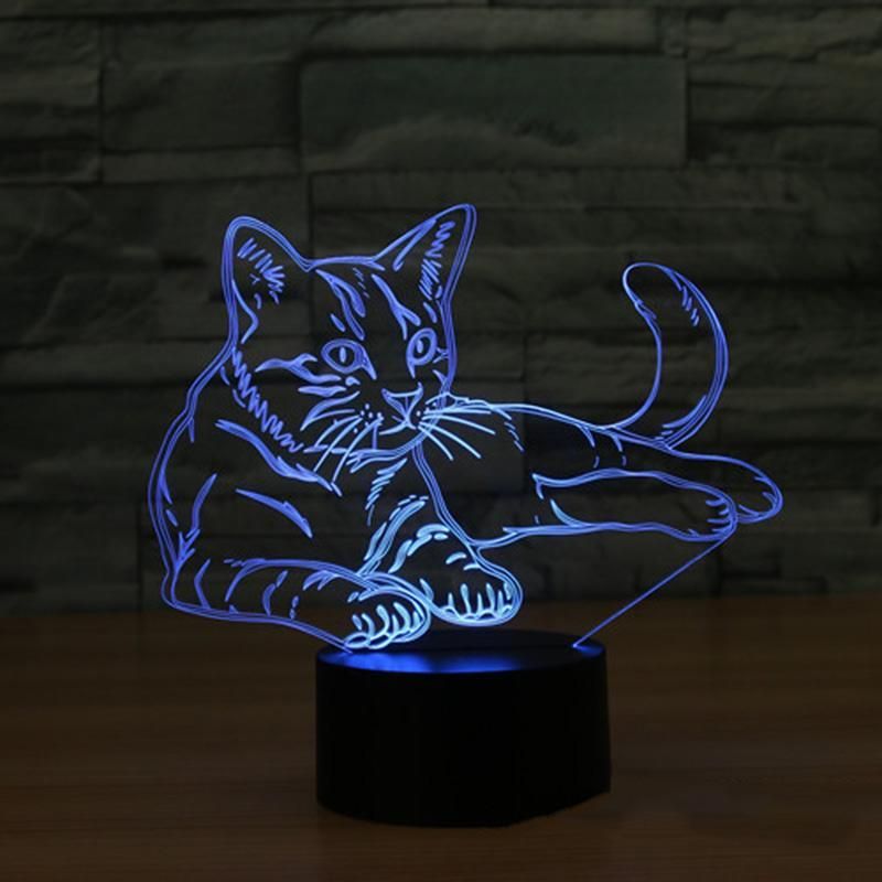 3d Illusion Katt Nattljus Bytbar Humörslampa