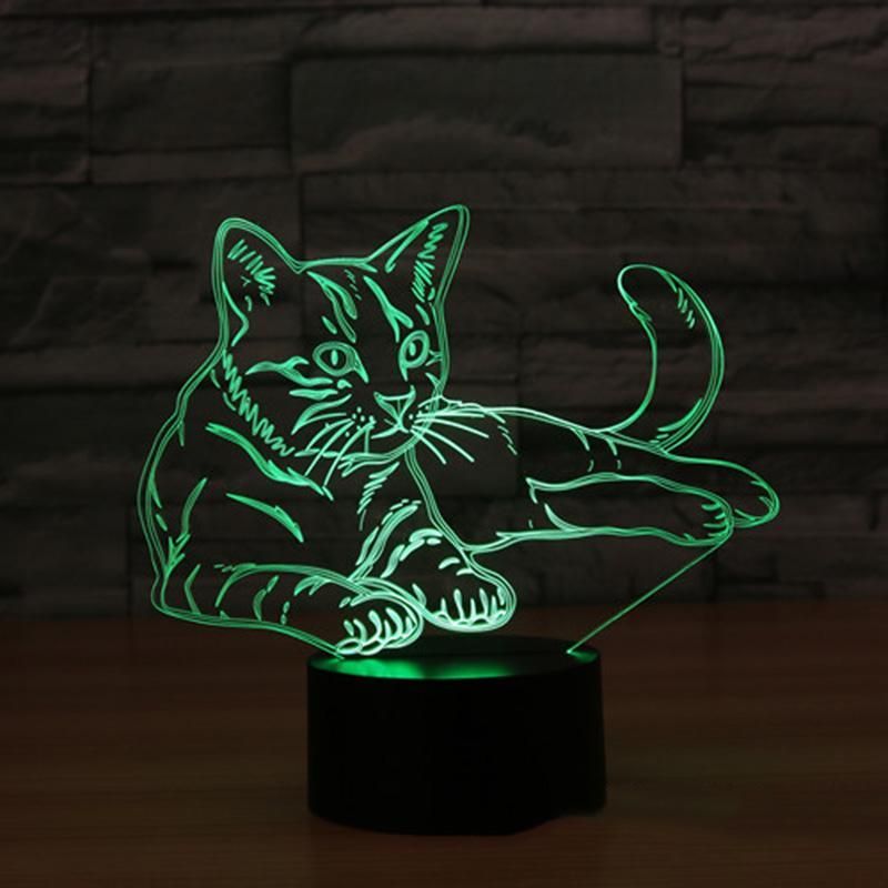 3d Illusion Katt Nattljus Bytbar Humörslampa