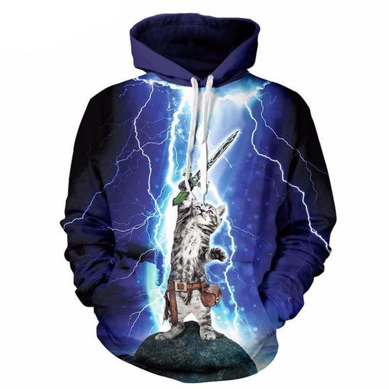 3d Katthjälte Hoodie Mode Tryck