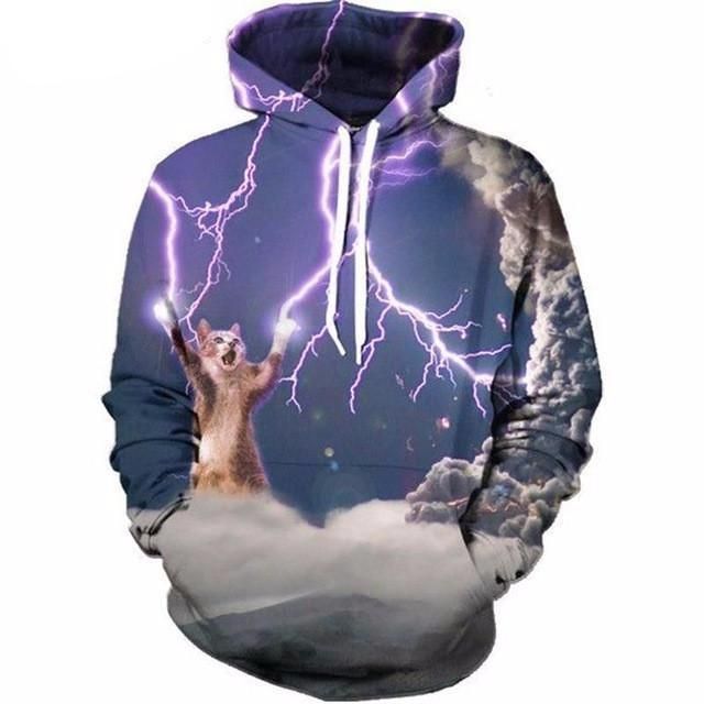 3d Katthjälte Hoodie Mode Tryck