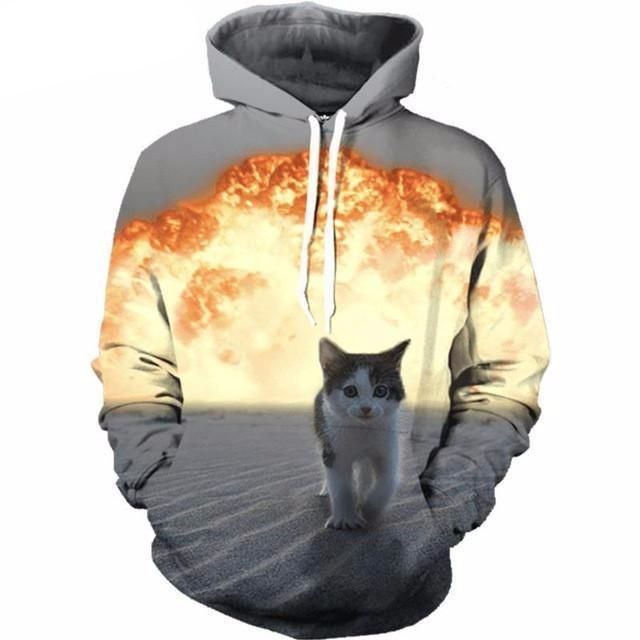 3d Katthjälte Hoodie Mode Tryck