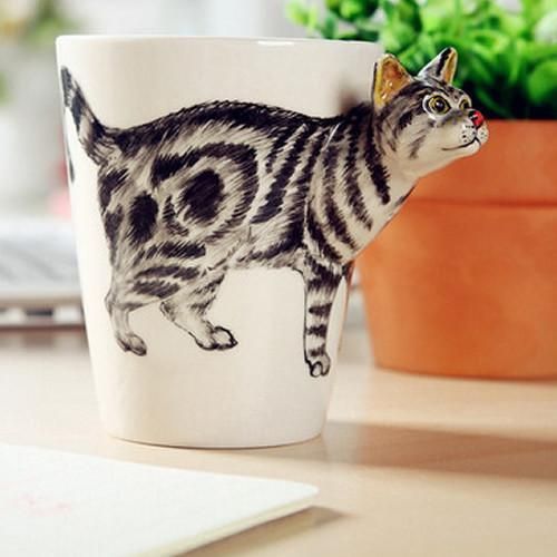 3d Keramisk Tabby Katt Dricker Mugg