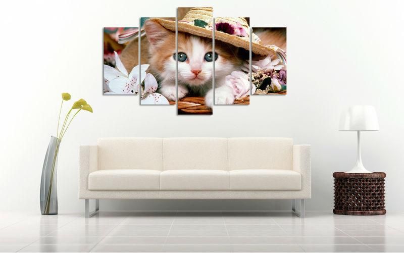 5 Paneler Hd Härlig Kattväggmålningsduk