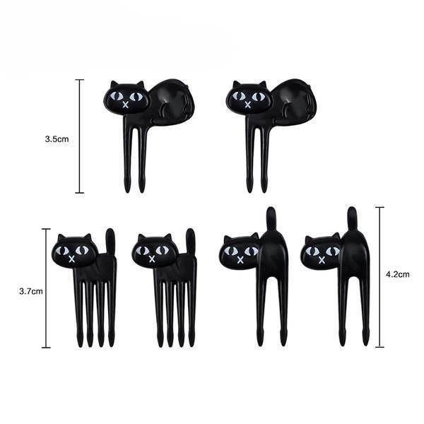 6 St Svarta Kattdesign Mini Gafflar