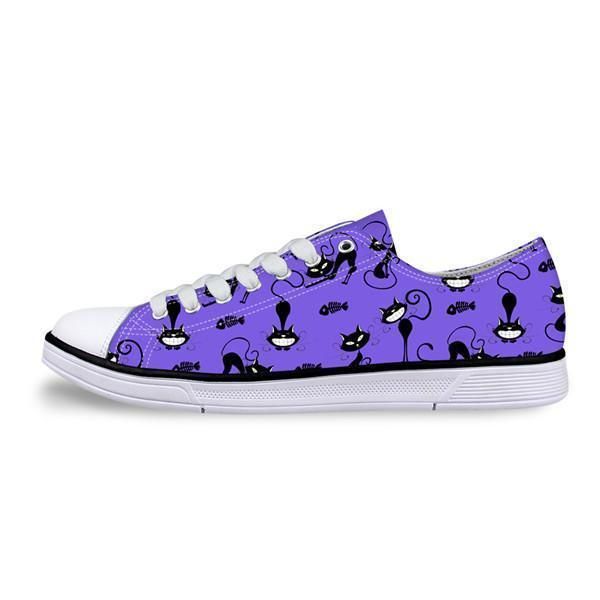 Avslappnad Canvas Canvas Sneaker Kattmönster I Violetta Skor