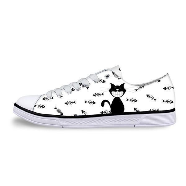 Casual Canvas Dam Sneaker Smiley Cat Design I Vita Skor
