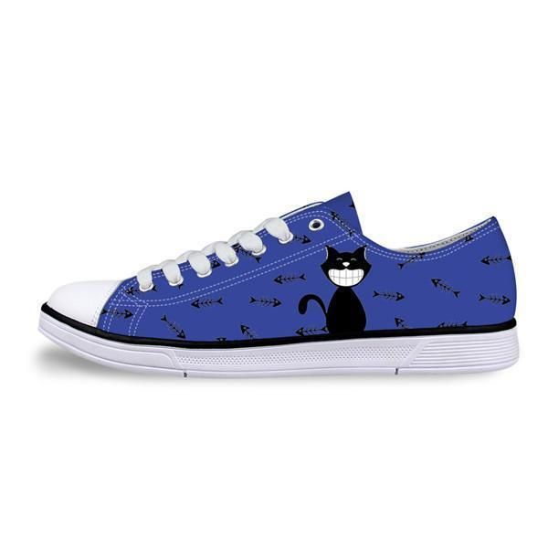 Casual Canvas Dam Sneaker Smiley Katt Design I Blå Skor