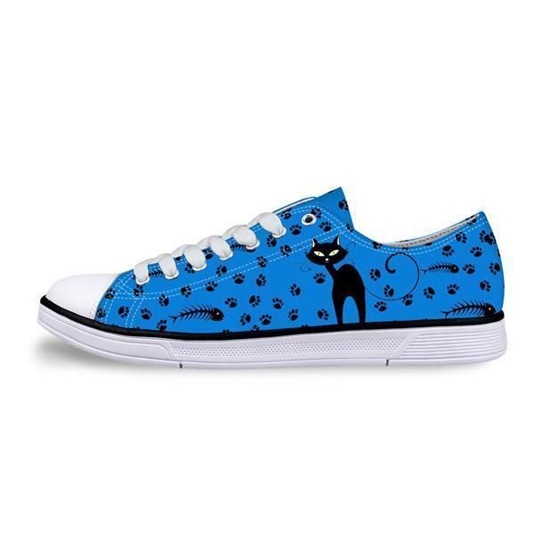 Casual Canvas Dam Sneaker Snygg Kattdesign I Blå Skor