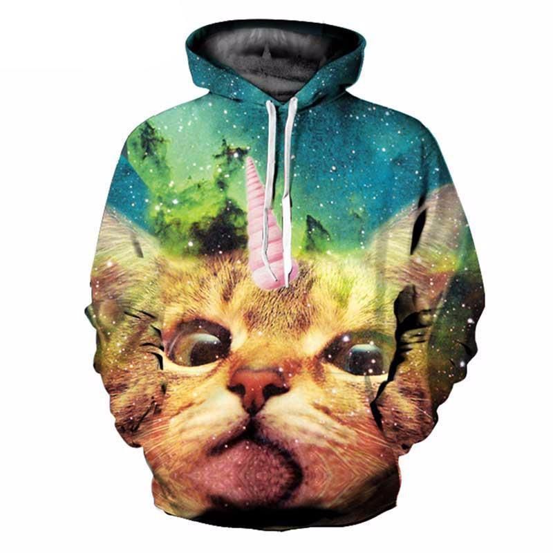 Fantasy Unicorn Cat Hoodie Överallt Galaxy Sweatshirt Unisex