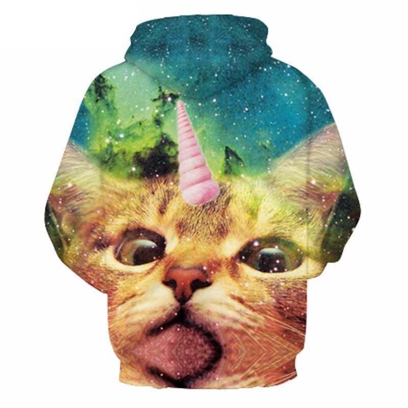 Fantasy Unicorn Cat Hoodie Överallt Galaxy Sweatshirt Unisex