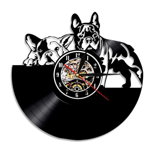 Fransk Bulldog Hund Vinylplatta Väggklocka