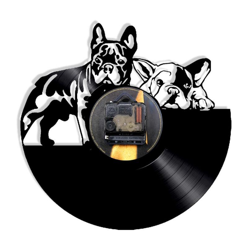 Fransk Bulldog Hund Vinylplatta Väggklocka
