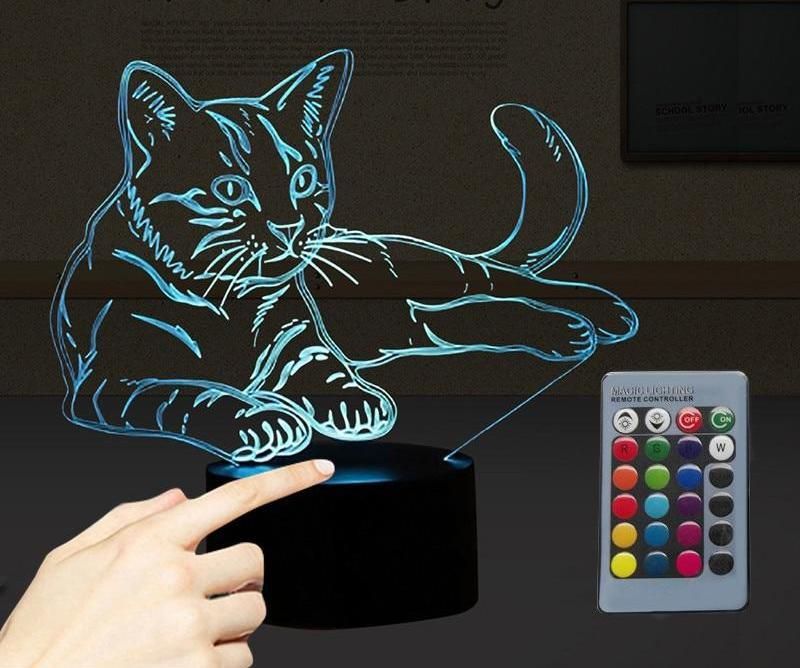 Katt 3d Illusion Lampa