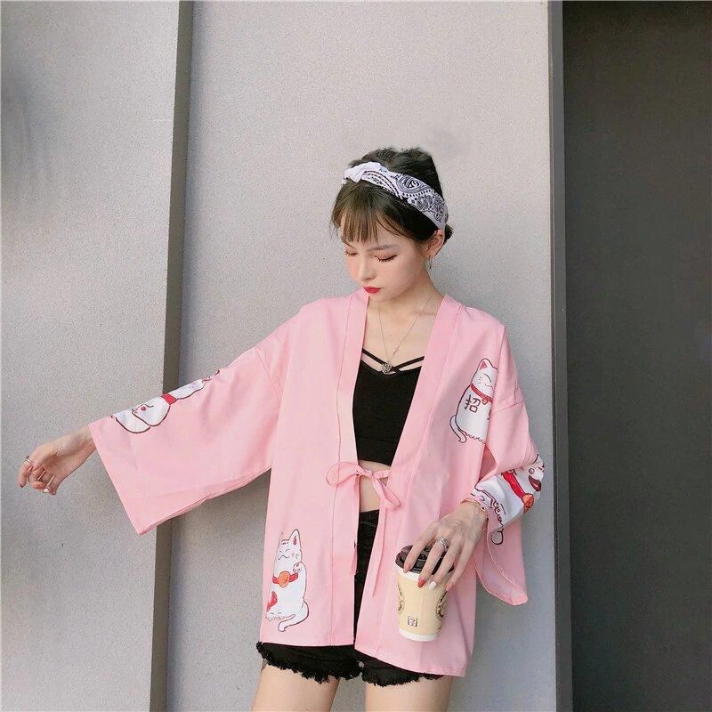 Kattavtryck Japansk Kimono