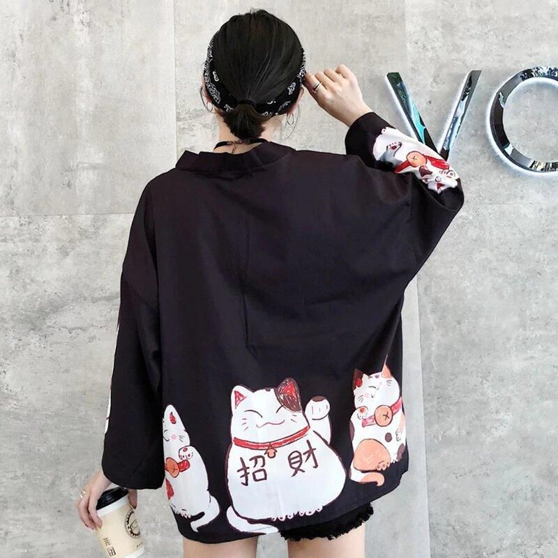 Kattavtryck Japansk Kimono