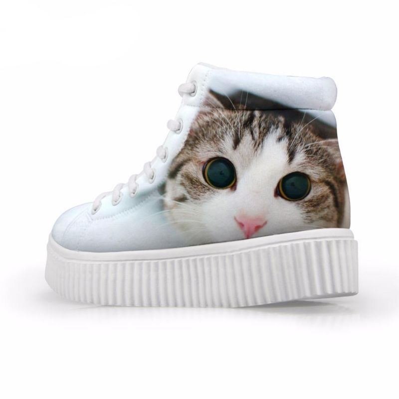 Kawaii Kvinnor Hög Topp Höjd Ökar 3d Katt Skor