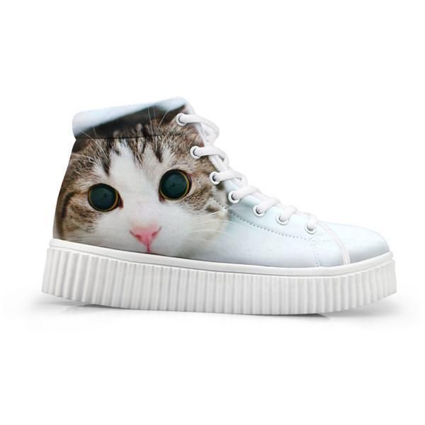 Kawaii Kvinnor Hög Topp Höjd Ökar 3d Katt Skor