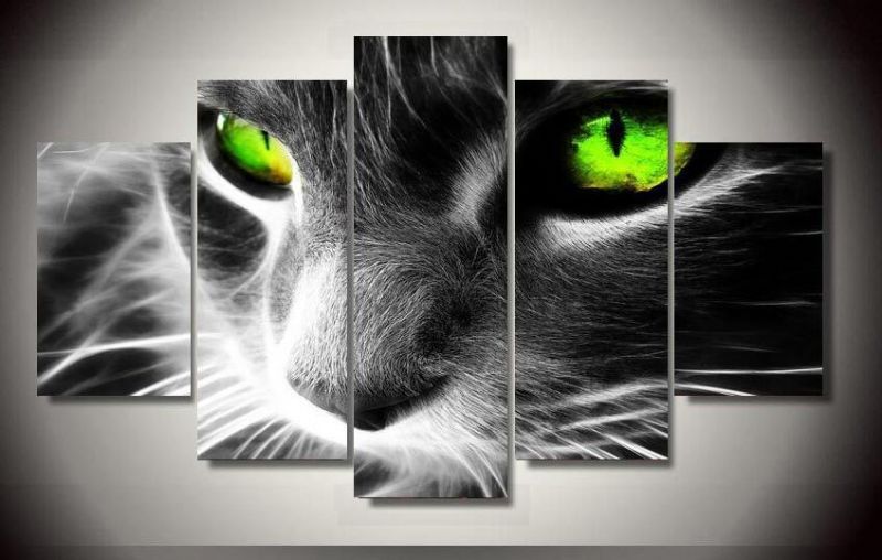 Moderna Kattgröna Ögon 5 St Väggmålning