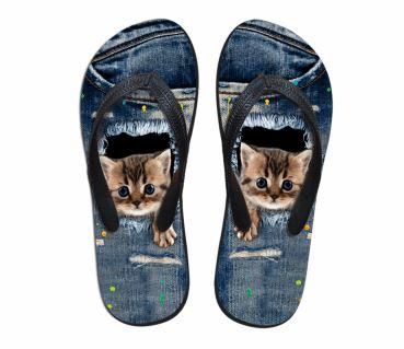 Söt Paw Out Katt 3d-utskrift Strand Flip Flops Tofflor