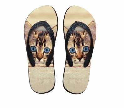 Söta Blå Ögon Katt Tryck Flip Flops Tofflor