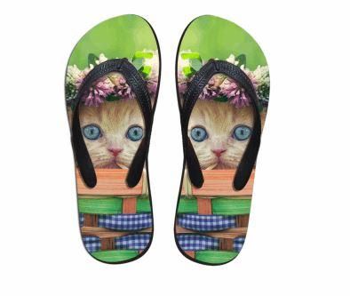 Söta Ensamma Kattblommatryck Flip Flops Tofflor