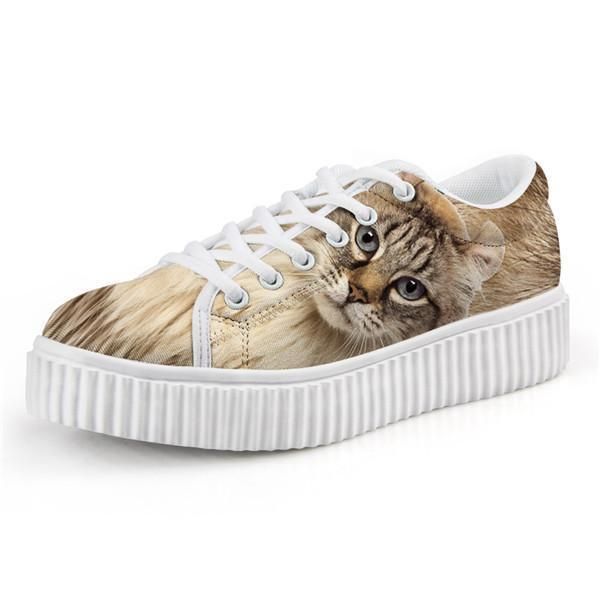 Söta Fantastiska Kattdesign Snörning Creepers Skor