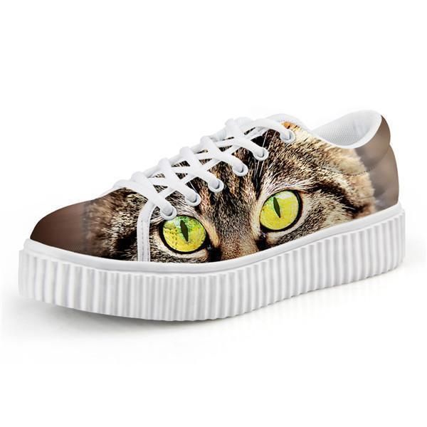 Söta Gula Ögon Katt Design Snörning Creepers Skor