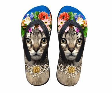 Söta Kattmönstrade Flip Flops Platta Tofflor