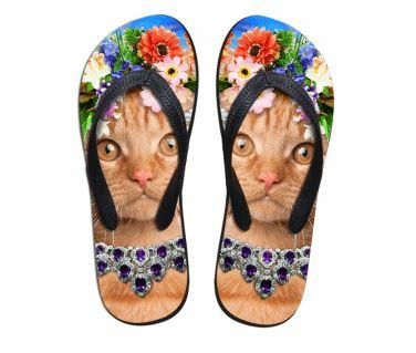 Söta Kattmönstrade Flip Flops Platta Tofflor