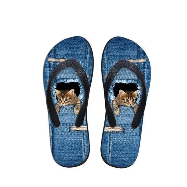 Söta Kvinnor Katt Tryck Strand Flip Flops Tofflor Sandaler