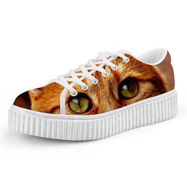 Söta Orange Kattdesign Snörning Creepers Skor