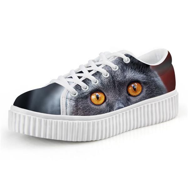 Söta Orange Ögon Katt Design Snörning Creepers Skor