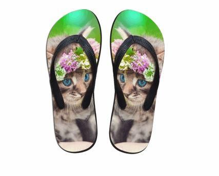 Söta Stirrande Kattblommatryck Flip Flops Tofflor