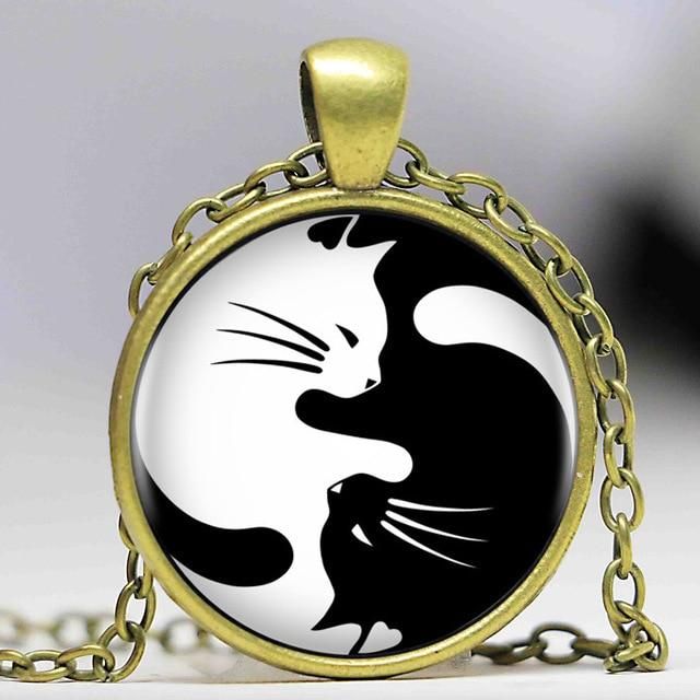 Yin Yang Katter Halsband Hänge